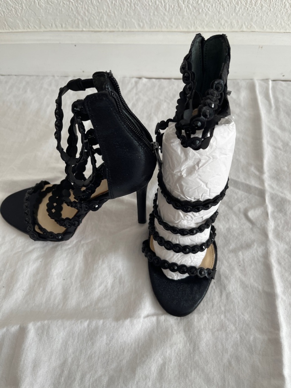 Jessica Simpson Black Beaded Strappy High Heels